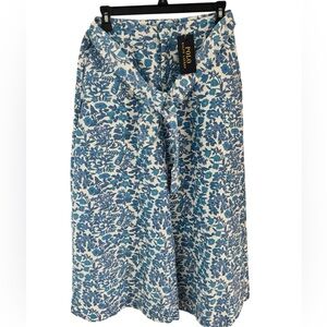 NWT Polo Ralph Lauren Women's Wide Leg Floral- Print  Trouser White/Aqua Size 4
